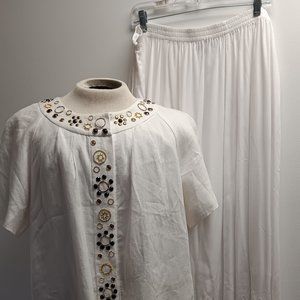 Suit / Outfit / Skirt and Jacket Set: Eyelet and Bead Accents